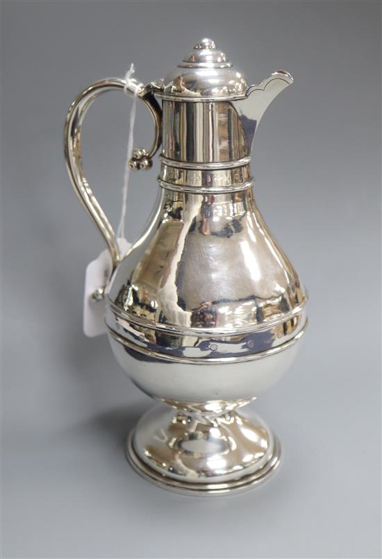 A Victorian silver communion flagon, London 1857, Cox & Sons (Thomas & Edward Cox), H 21cm; 9.8oz